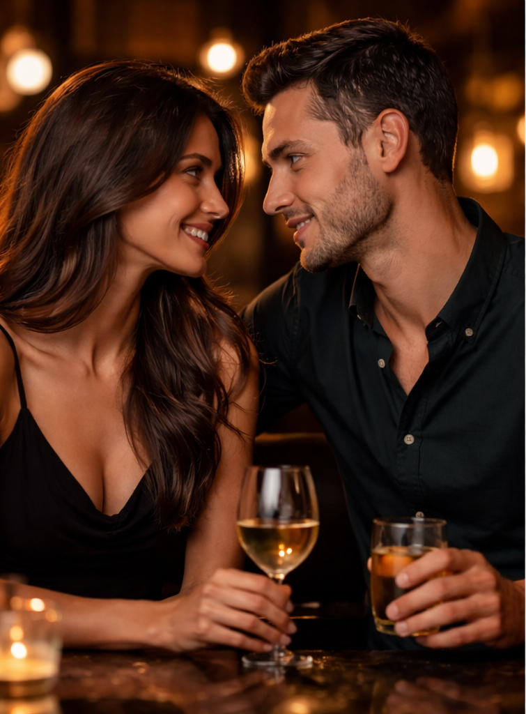 People talking and laughing together at an upscale singles mixer